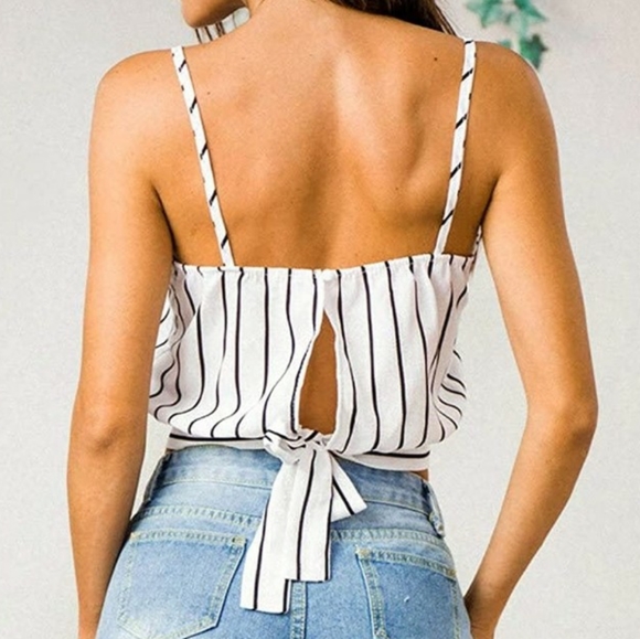 White & Black Striped Open-back Crop Top, NWOT - Picture 2 of 11